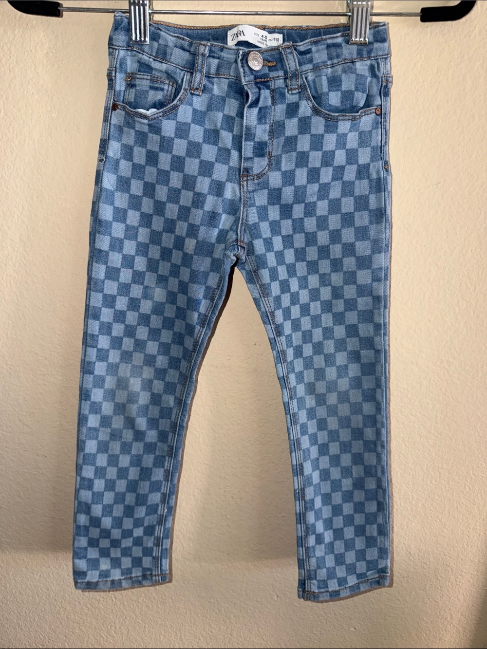 Zara Blue Checkered Skinny Jeans